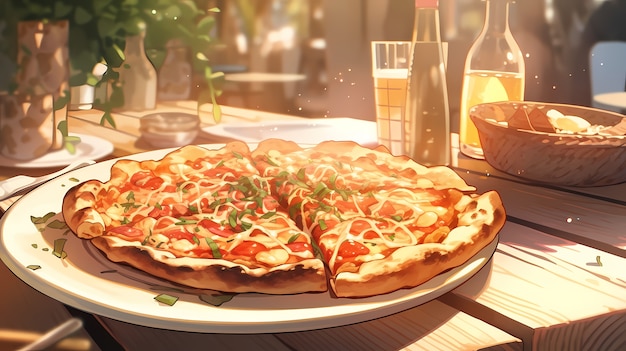 Foto gratuita vista de una deliciosa pizza al estilo de anime