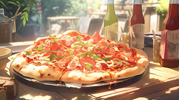 Foto gratuita vista de una deliciosa pizza al estilo de anime