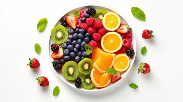 Vista de las deliciosas frutas en el plato