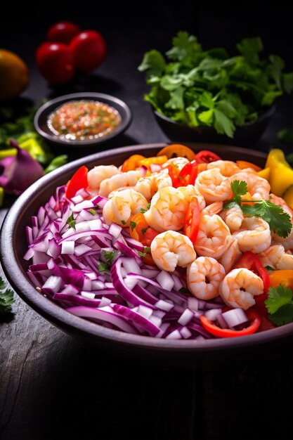 Vista de un delicioso plato de camarón