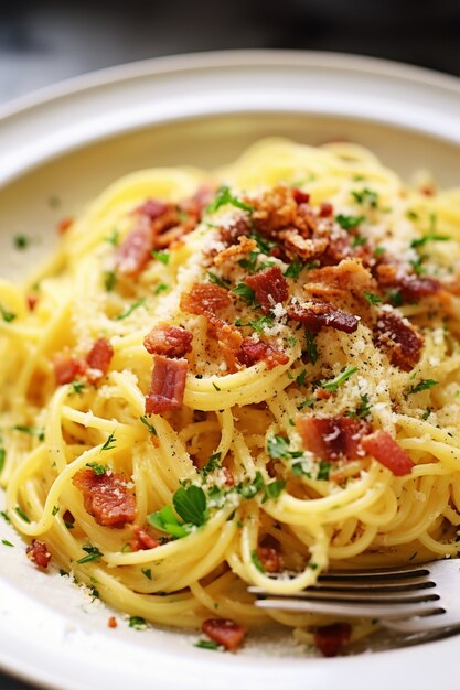 Vista de un delicioso plato de pasta