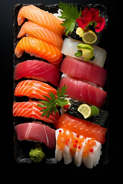 Vista de un delicioso plato de sushi