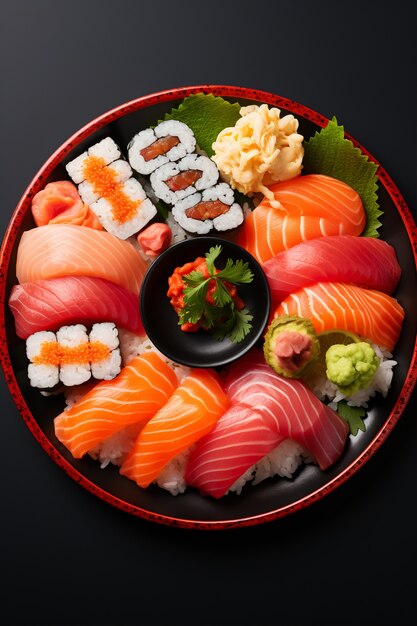 Vista de un delicioso plato de sushi