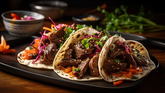 Vista de un delicioso plato de tacos