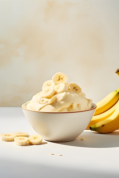 Foto gratuita vista del delicioso postre helado helado con plátanos
