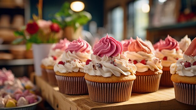 Vista de deliciosos y dulces postres de magdalenas con glaseado