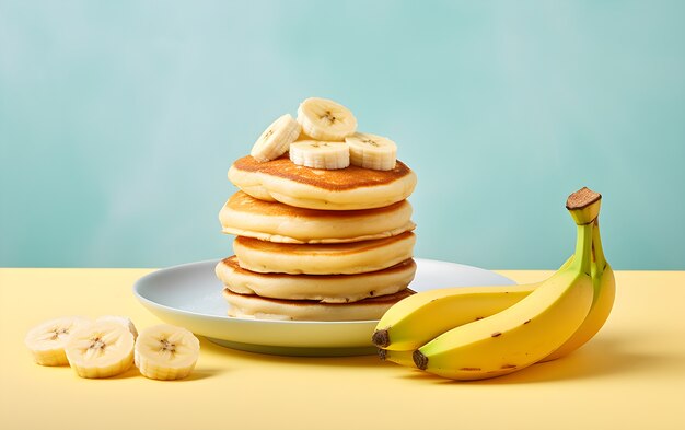 Vista de deliciosos panqueques con plátanos