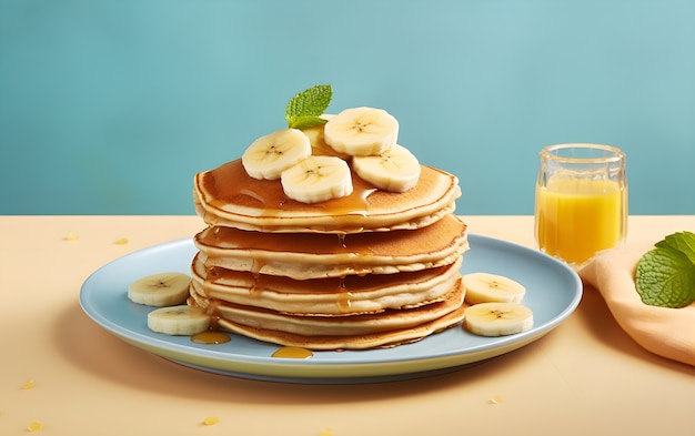 Foto gratuita vista de deliciosos panqueques con plátanos