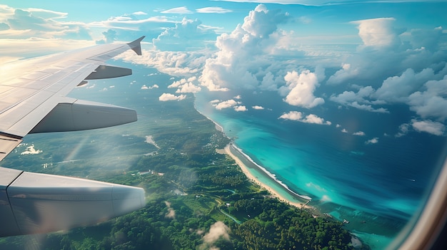 Foto gratuita vista del destino de viaje desde la ventana del avión