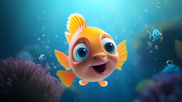 Foto gratuita vista de dibujos animados de peces en 3d