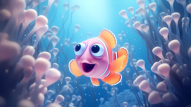 Vista de dibujos animados de peces en 3D