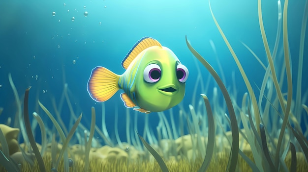 Foto gratuita vista de dibujos animados de peces en 3d