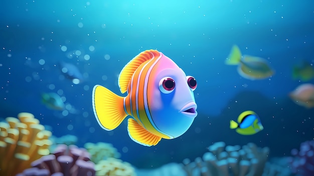 Foto gratuita vista de dibujos animados de peces en 3d