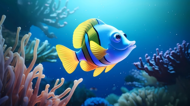 Foto gratuita vista de dibujos animados de peces en 3d