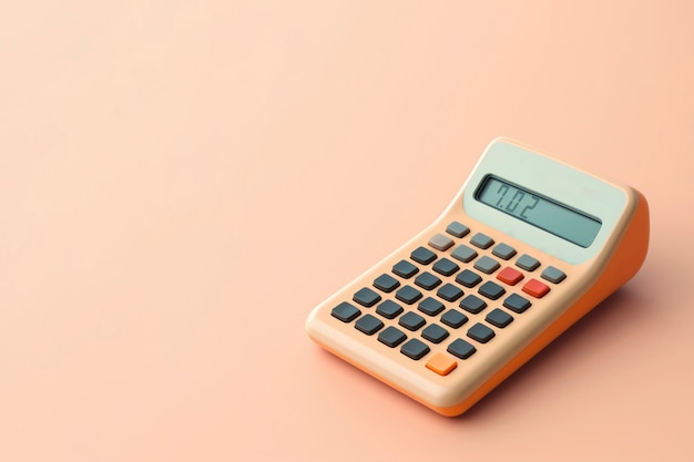 Vista del dispositivo de la calculadora retro en tonos de cáscara de nuez
