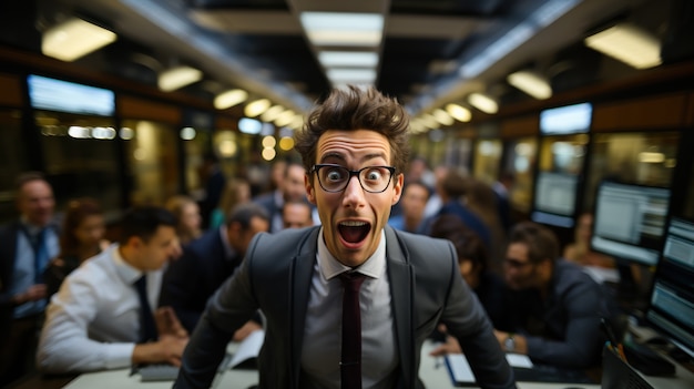 Foto gratuita vista del divertido hombre de negocios en la oficina