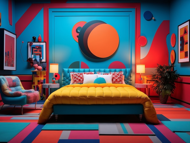 Foto gratuita vista del dormitorio con decoración y estilo futurista