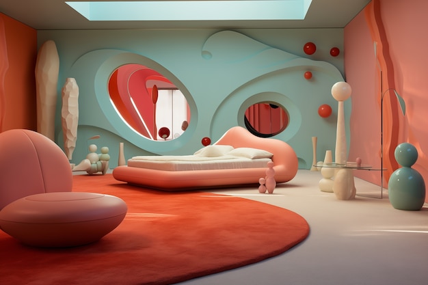 Foto gratuita vista del dormitorio con decoración y estilo futurista