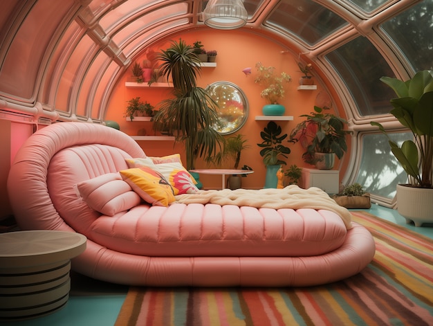 Foto gratuita vista de un dormitorio futurista con muebles