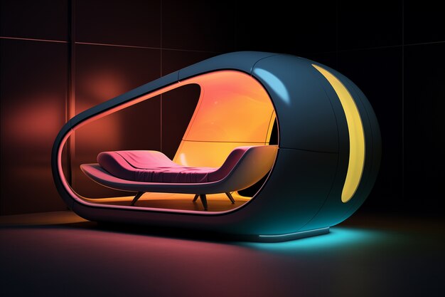 Vista de un dormitorio futurista con muebles