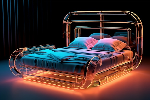 Vista de un dormitorio futurista con muebles