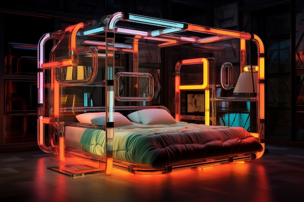 Foto gratuita vista de un dormitorio futurista con muebles