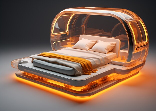 Vista de un dormitorio futurista con muebles