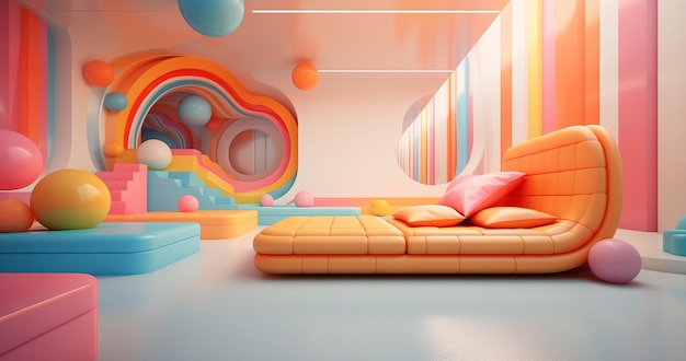 Vista de un dormitorio futurista con muebles