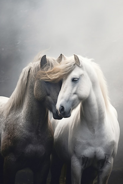 Vista de dos caballos en la naturaleza