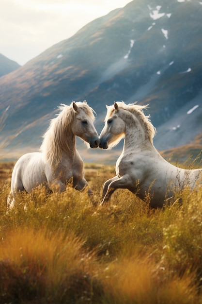 Vista de dos caballos en la naturaleza