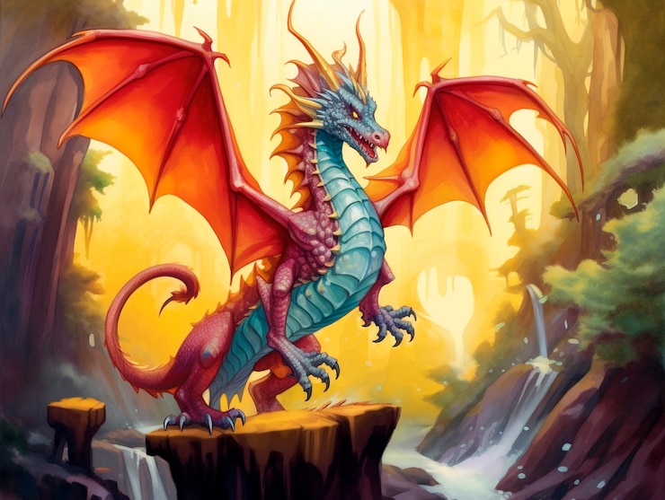 Foto gratuito vista del dragón de acuarela