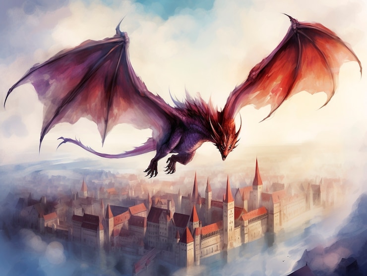Foto gratuito vista del dragón de acuarela
