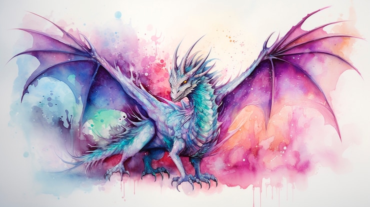 Foto gratuito vista del dragón de acuarela