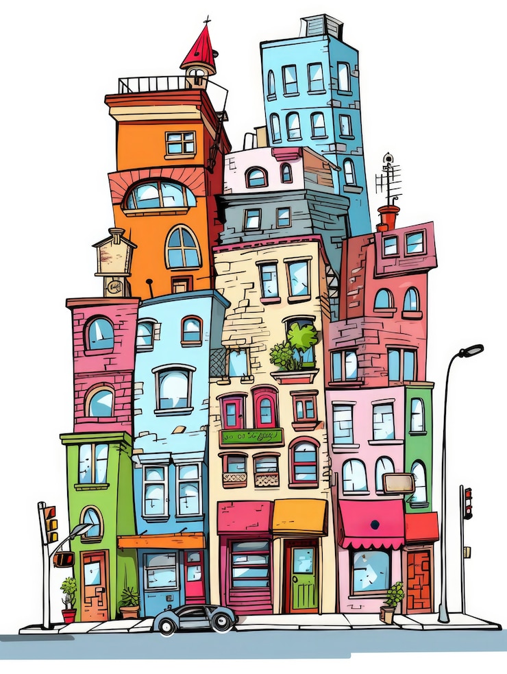 Foto gratuito vista del edificio con arquitectura de estilo dibujos animados