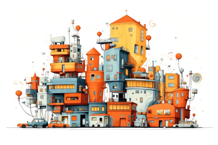 Foto gratuito vista del edificio con arquitectura de estilo dibujos animados