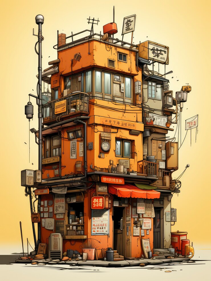 Foto gratuito vista del edificio con arquitectura de estilo dibujos animados