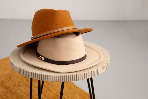 Vista del elegante sombrero fedora