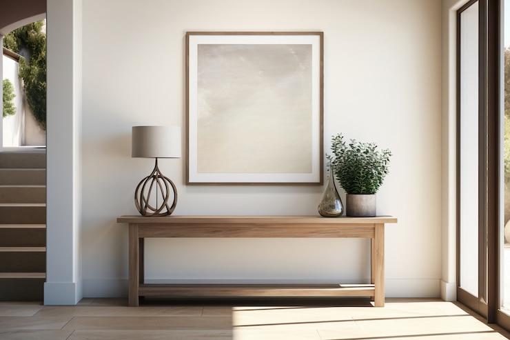 Foto gratuito vista de la entrada moderna con muebles diseñados para el interior