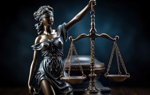 Vista de las escalas 3D de la justicia para el día del abogado