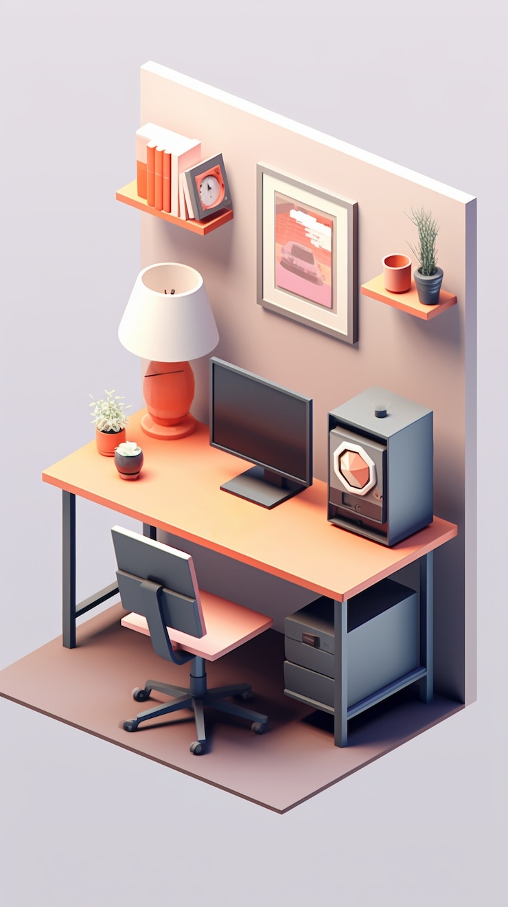Foto gratuito vista del escritorio con computadora y decoraciones.