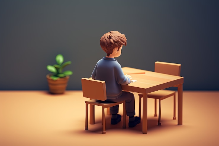 Foto gratuito vista del escritorio de la escuela en 3d