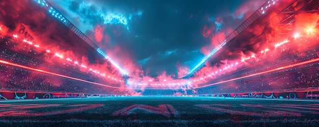 Foto gratuita vista de un estadio de fútbol vacío con fantasía y cielo de ensueño