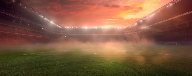 Foto gratuita vista de un estadio de fútbol vacío con fantasía y cielo de ensueño