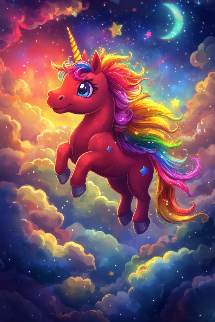 Foto gratuito vista de estilo de arte digital del unicornio de fantasía