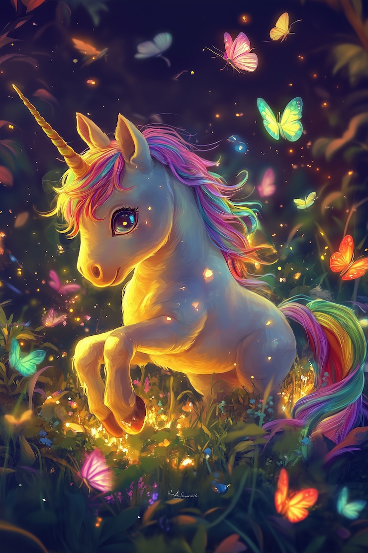 Foto gratuito vista de estilo de arte digital del unicornio de fantasía