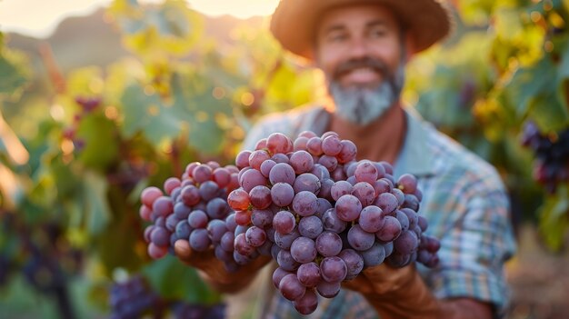 Vista de estilo cinematográfico de las uvas rojas en el viñedo