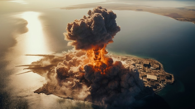 Vista de la explosión apocalíptica de la bomba nuclear