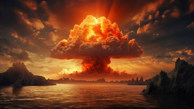 Vista de la explosión apocalíptica de la bomba nuclear