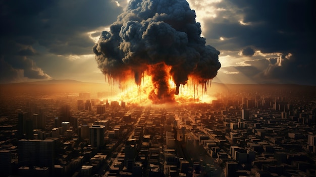 Vista de la explosión apocalíptica de la bomba nuclear