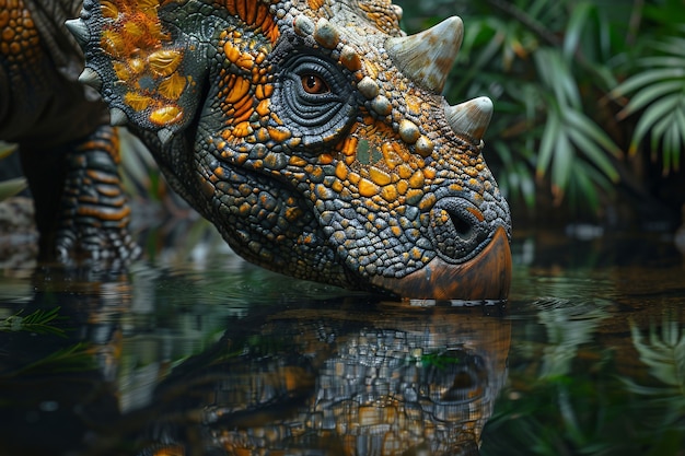 Vista de la extinta criatura dinosaurio triceratops